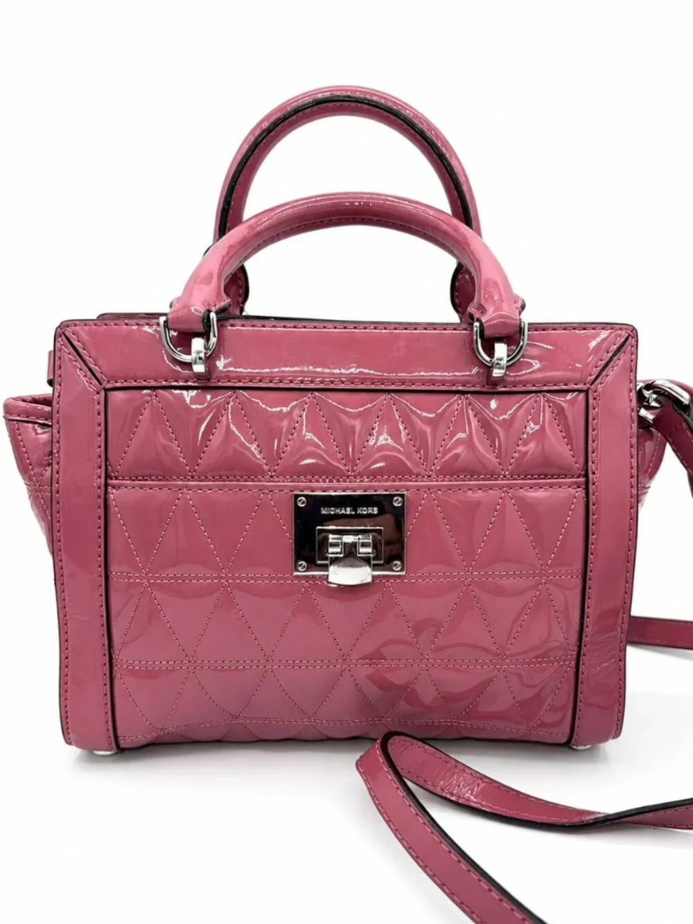 Michael Kors Pink Patent Leather Quilted Satchel Crossbody Bag